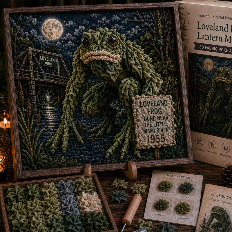 🔥🔦 American Cryptid Trails 3D Fabric Poke Art Kit🔥50% Off Last Day🔥No-Sew American Folklore Craft with Pre-Cut Fabric Squares, Poking Tool & Display Stand, Mothman Bigfoot Jackalope Cryptid Gift