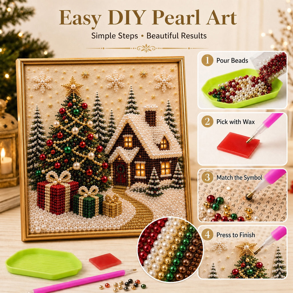 🧘Relaxing & Beginner-Friendly-🎄🎅 Premium 3D Pearl Christmas Wall Art Kit