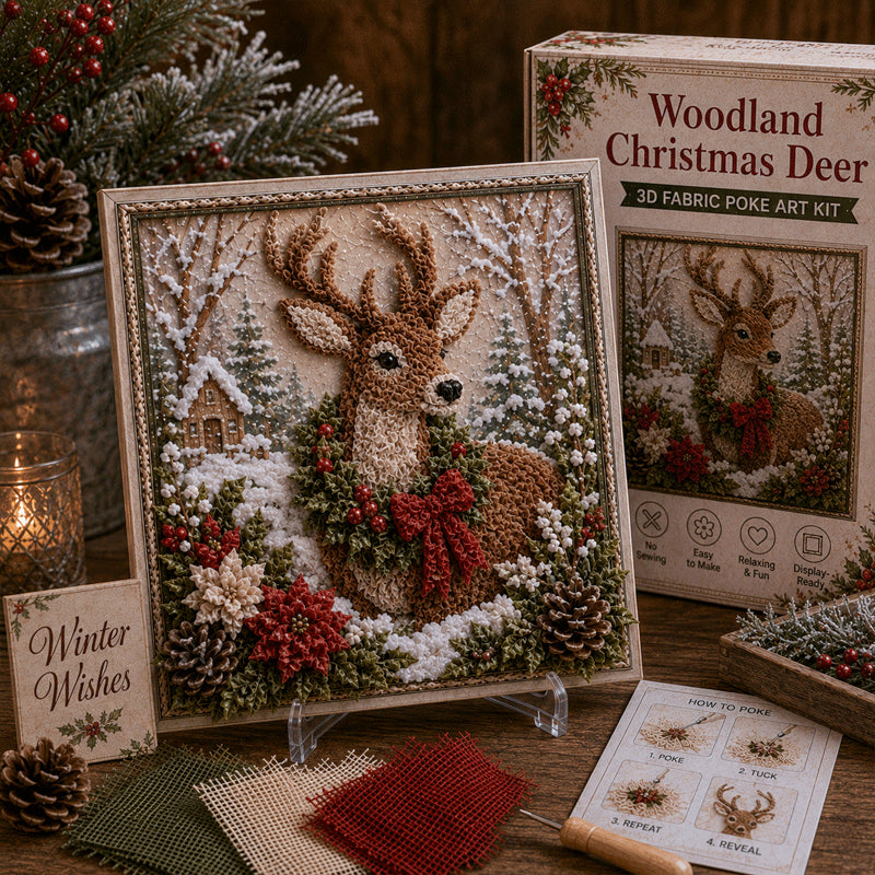 🔥🎁 3D Christmas Fabric Poke Art Kit 🔥50% Off Last Day🔥3D Christmas Fabric Poke Art Kit , No-Sew Holiday Craft Kit with Pre-Cut Fabric Squares, Poking Tool and Display Stand, Cardinal Tree Deer Dove Snowman Winter Décor Gift for Women