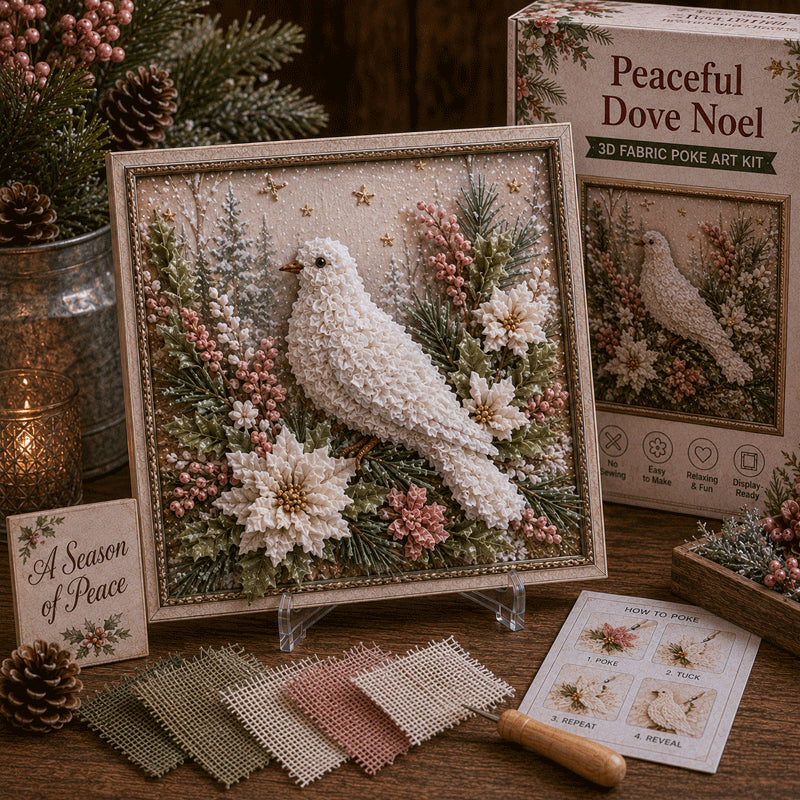 🔥🎁 3D Christmas Fabric Poke Art Kit 🔥50% Off Last Day🔥3D Christmas Fabric Poke Art Kit , No-Sew Holiday Craft Kit with Pre-Cut Fabric Squares, Poking Tool and Display Stand, Cardinal Tree Deer Dove Snowman Winter Décor Gift for Women