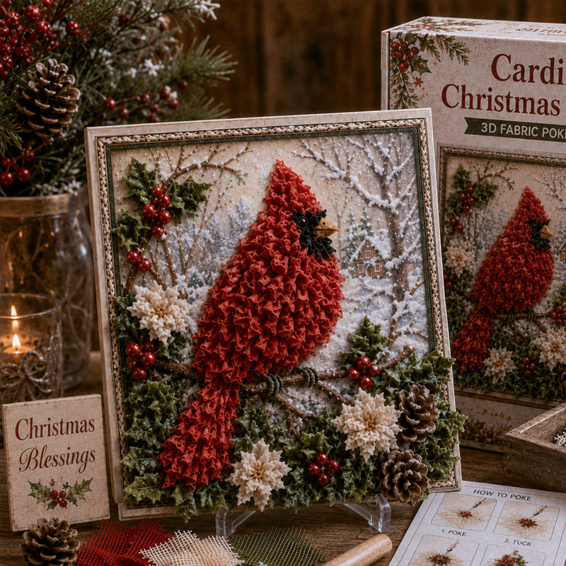 🔥🎁 3D Christmas Fabric Poke Art Kit 🔥50% Off Last Day🔥3D Christmas Fabric Poke Art Kit , No-Sew Holiday Craft Kit with Pre-Cut Fabric Squares, Poking Tool and Display Stand, Cardinal Tree Deer Dove Snowman Winter Décor Gift for Women