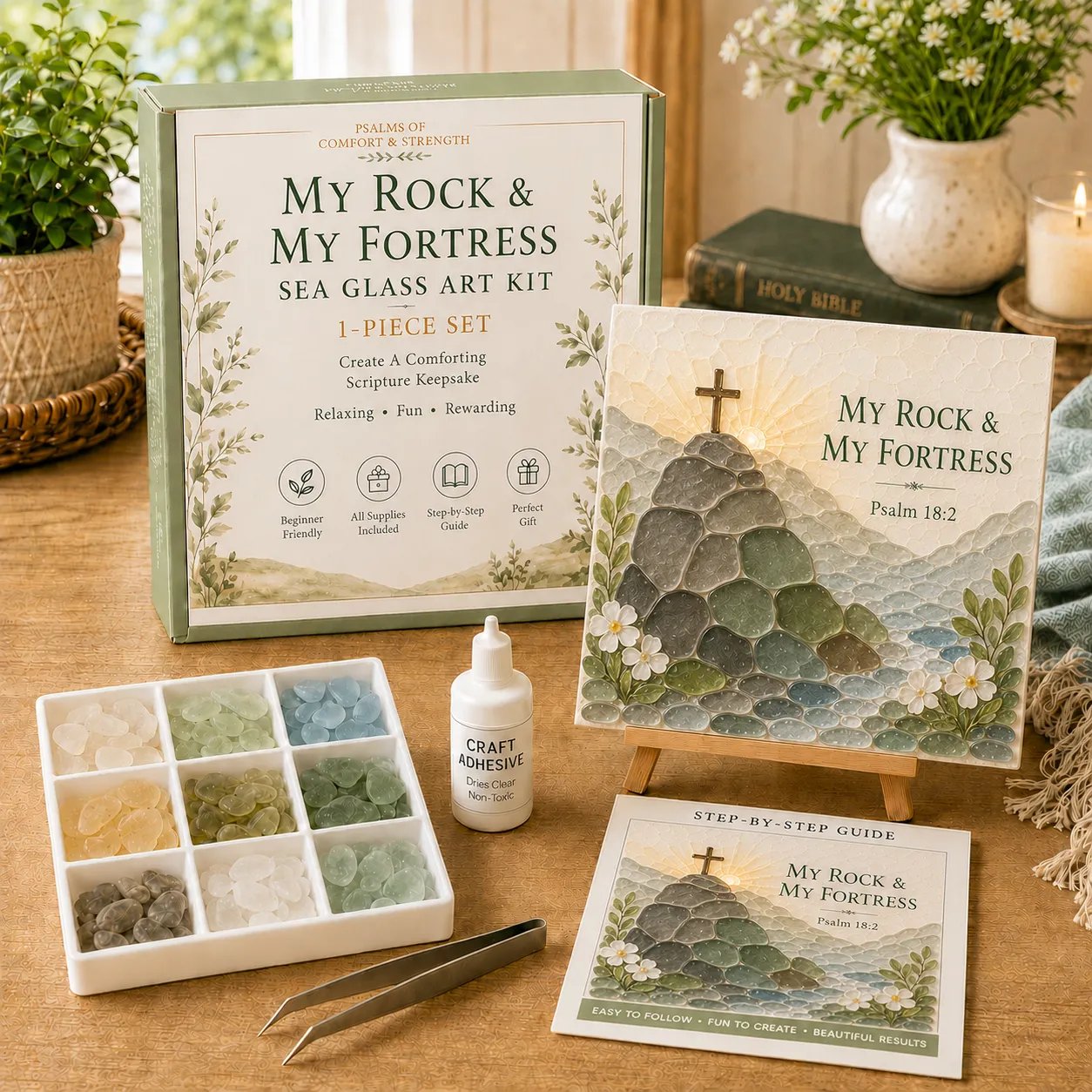 🔥Last Day 50% Off - ✝️ Psalms Of Comfort & Strength Sea Glass Art Kit - Create A Gentle Reminder Of Faith And Peace