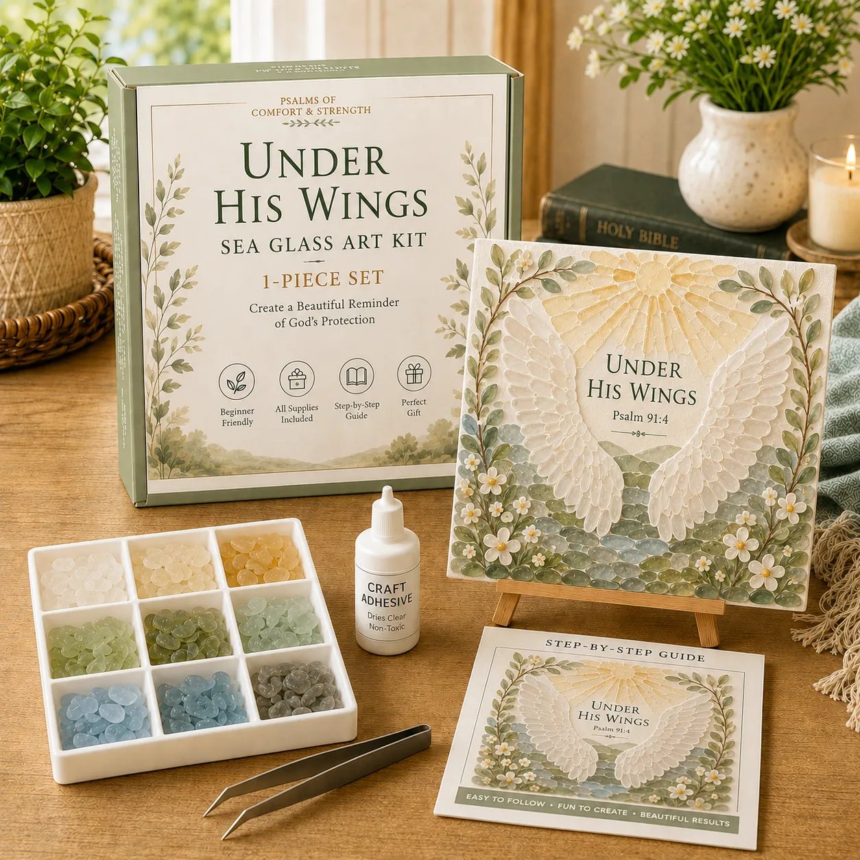 🔥Last Day 50% Off - ✝️ Psalms Of Comfort & Strength Sea Glass Art Kit - Create A Gentle Reminder Of Faith And Peace