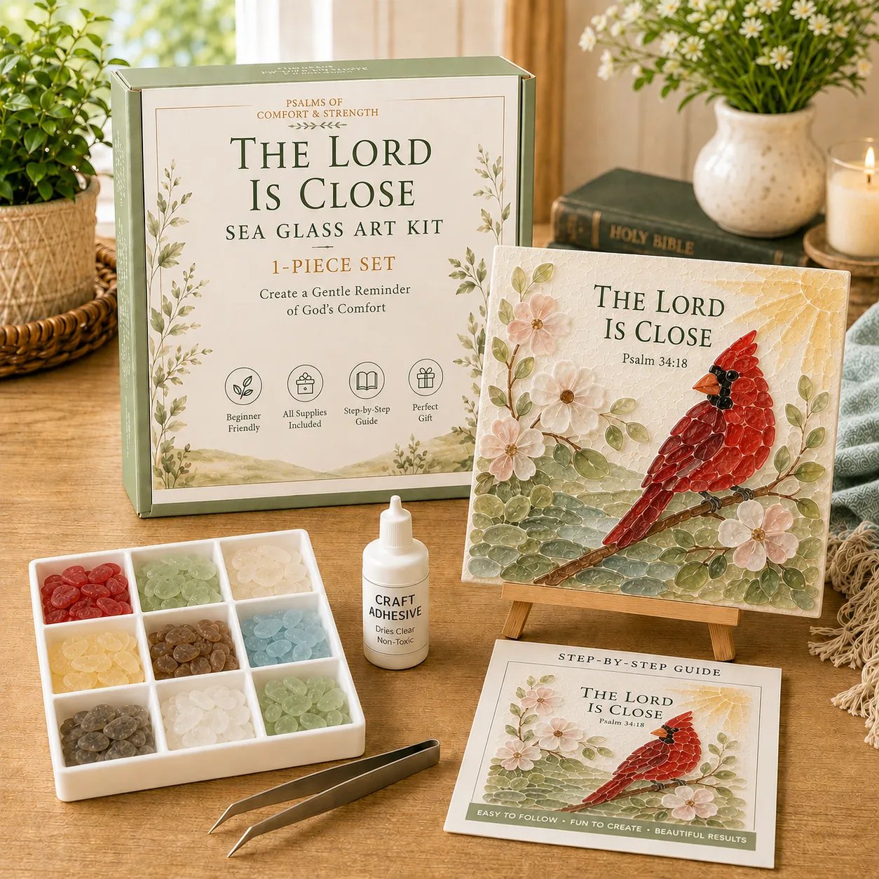 🔥Last Day 50% Off - ✝️ Psalms Of Comfort & Strength Sea Glass Art Kit - Create A Gentle Reminder Of Faith And Peace