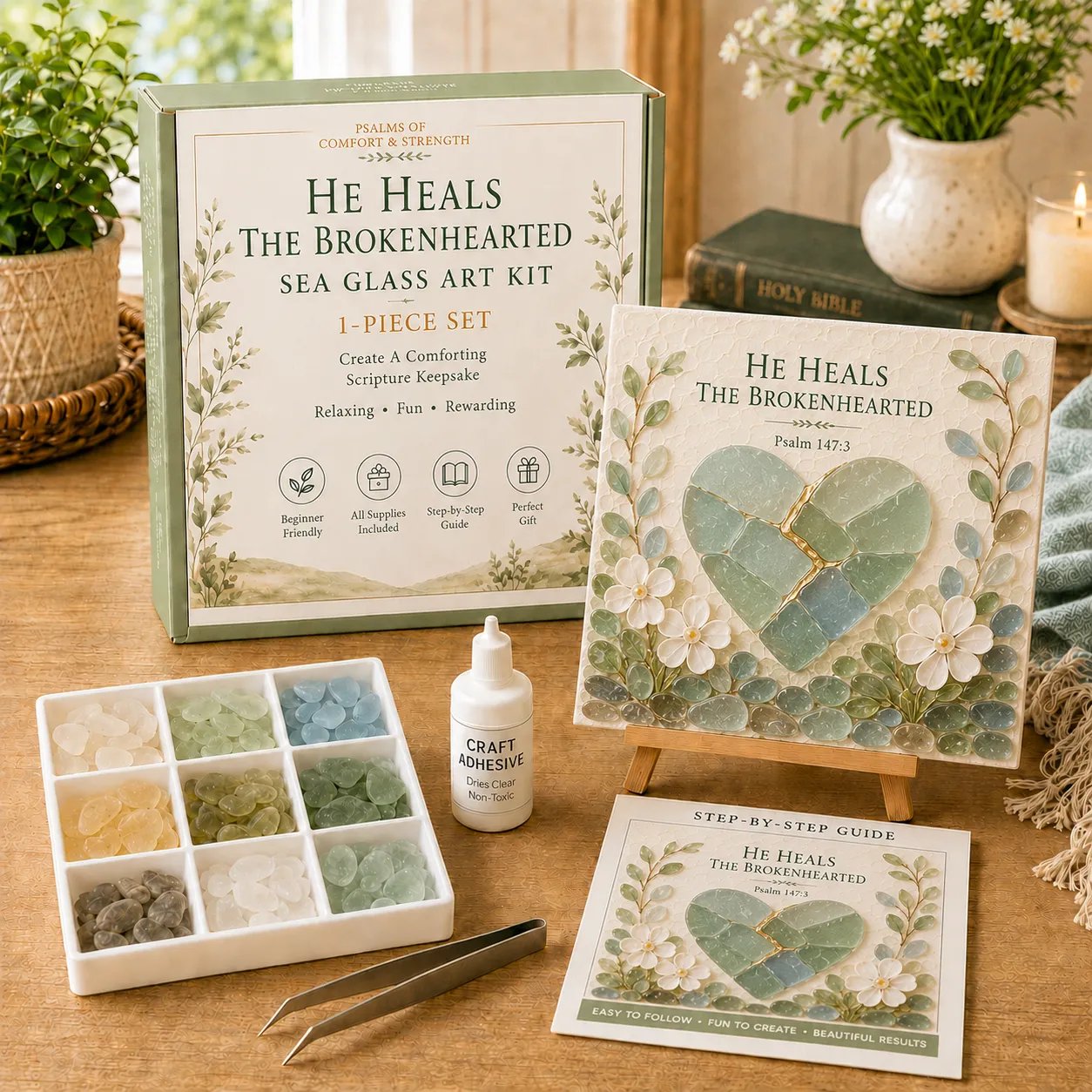 🔥Last Day 50% Off - ✝️ Psalms Of Comfort & Strength Sea Glass Art Kit - Create A Gentle Reminder Of Faith And Peace