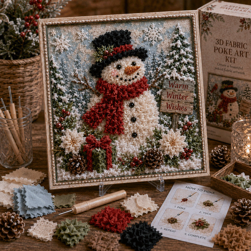🔥🎁 3D Christmas Fabric Poke Art Kit 🔥50% Off Last Day🔥3D Christmas Fabric Poke Art Kit , No-Sew Holiday Craft Kit with Pre-Cut Fabric Squares, Poking Tool and Display Stand, Cardinal Tree Deer Dove Snowman Winter Décor Gift for Women