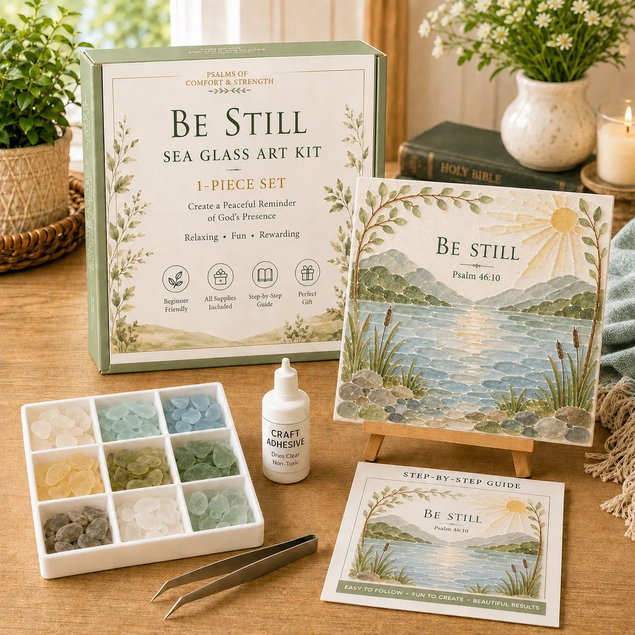 🔥Last Day 50% Off - ✝️ Psalms Of Comfort & Strength Sea Glass Art Kit - Create A Gentle Reminder Of Faith And Peace