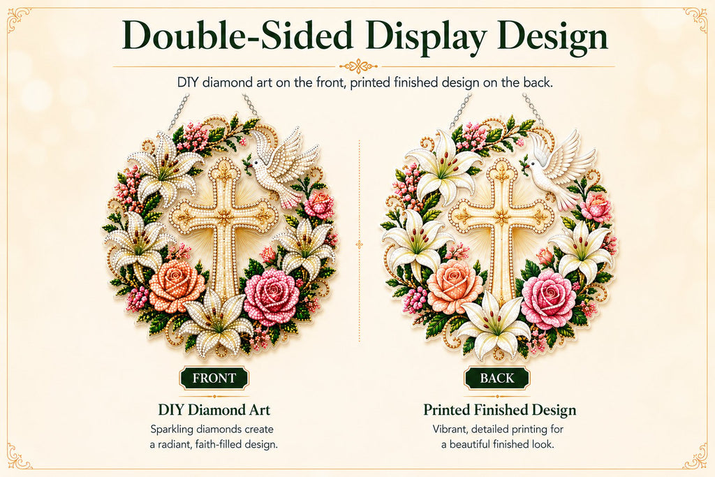 ✝️💐 Cross, Flowers & Dove Diamond Art Hanging Ornament Kit – A Relaxing DIY Craft Filled with Faith & Peace ✨🙏