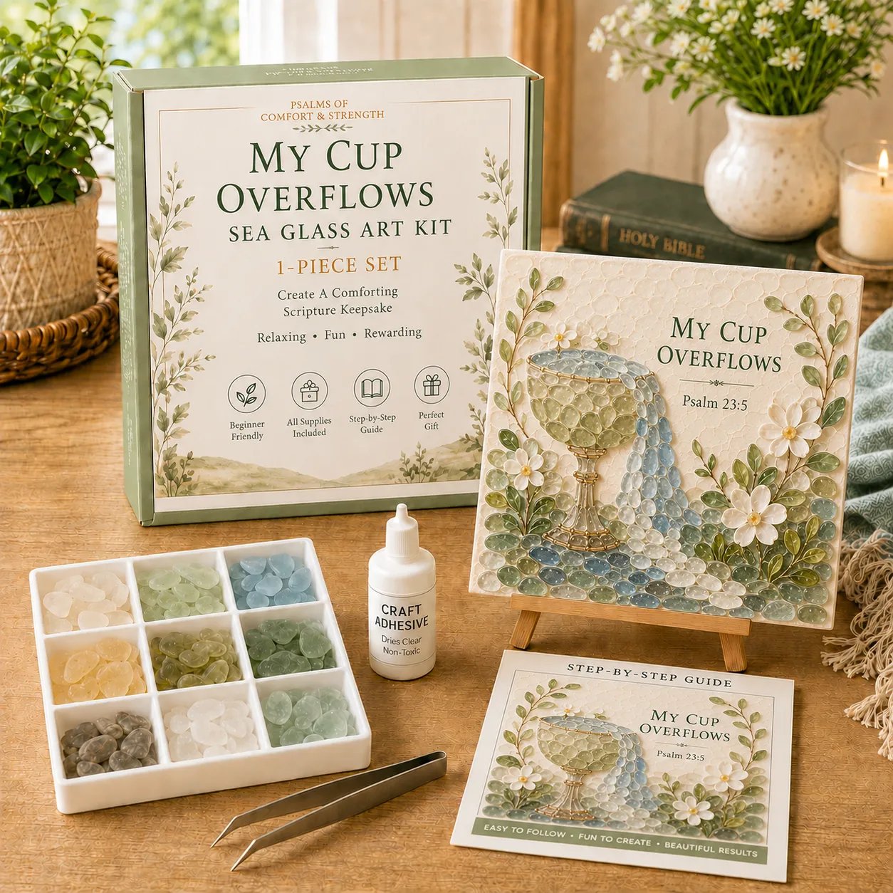 🔥Last Day 50% Off - ✝️ Psalms Of Comfort & Strength Sea Glass Art Kit - Create A Gentle Reminder Of Faith And Peace