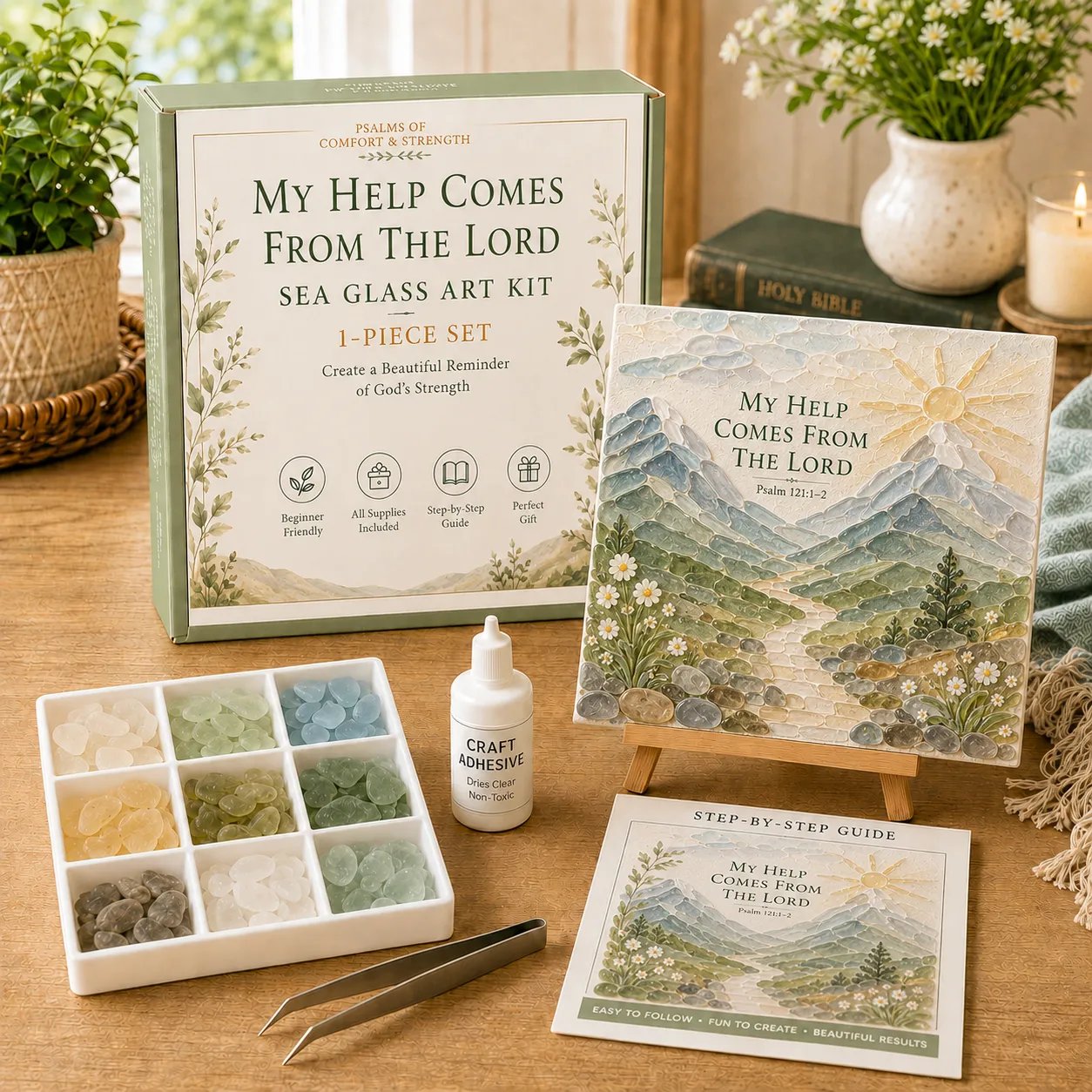 🔥Last Day 50% Off - ✝️ Psalms Of Comfort & Strength Sea Glass Art Kit - Create A Gentle Reminder Of Faith And Peace