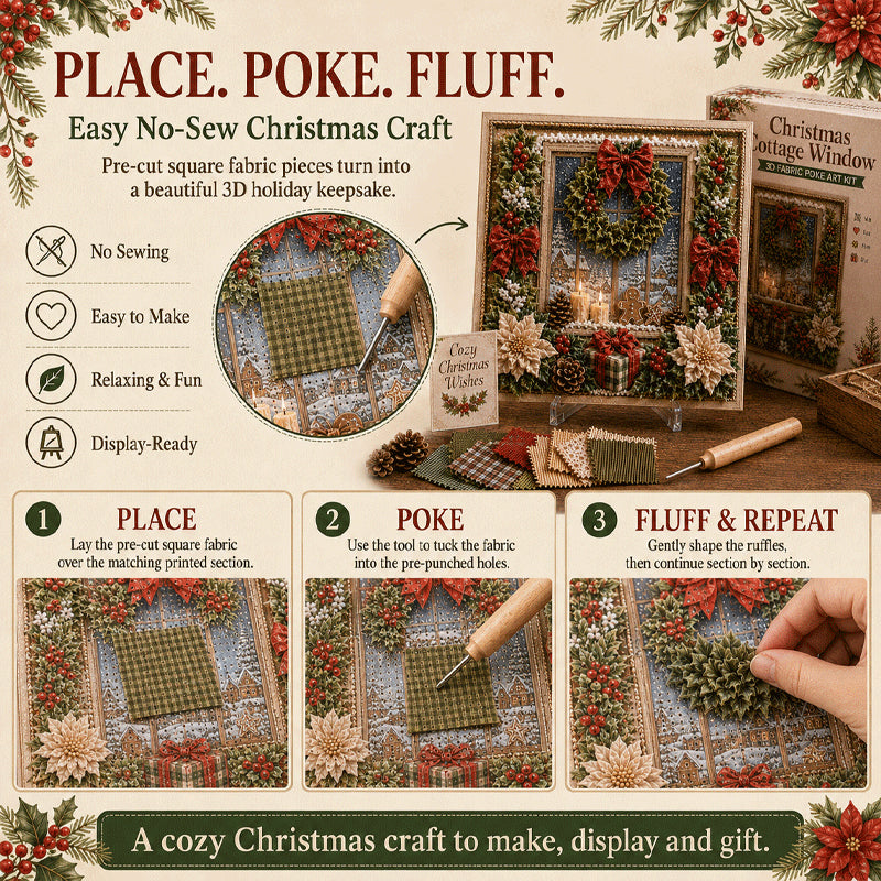 🔥🎁 3D Christmas Fabric Poke Art Kit 🔥50% Off Last Day🔥3D Christmas Fabric Poke Art Kit , No-Sew Holiday Craft Kit with Pre-Cut Fabric Squares, Poking Tool and Display Stand, Cardinal Tree Deer Dove Snowman Winter Décor Gift for Women