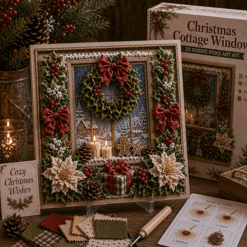🔥🎁 3D Christmas Fabric Poke Art Kit 🔥50% Off Last Day🔥3D Christmas Fabric Poke Art Kit , No-Sew Holiday Craft Kit with Pre-Cut Fabric Squares, Poking Tool and Display Stand, Cardinal Tree Deer Dove Snowman Winter Décor Gift for Women