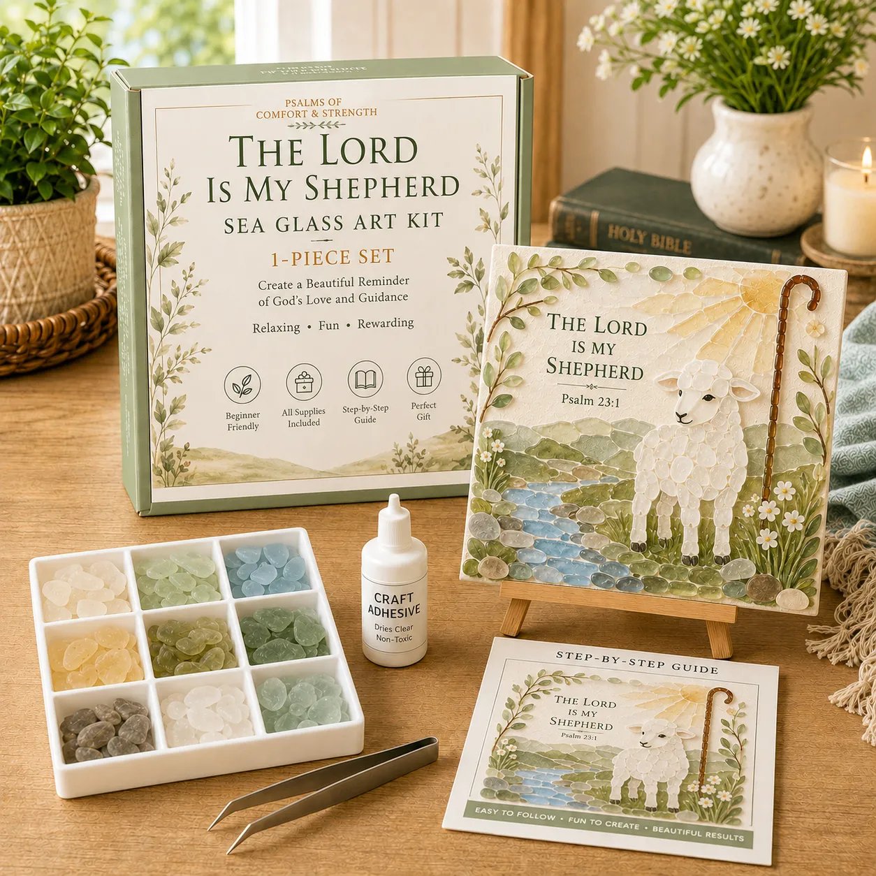 🔥Last Day 50% Off - ✝️ Psalms Of Comfort & Strength Sea Glass Art Kit - Create A Gentle Reminder Of Faith And Peace