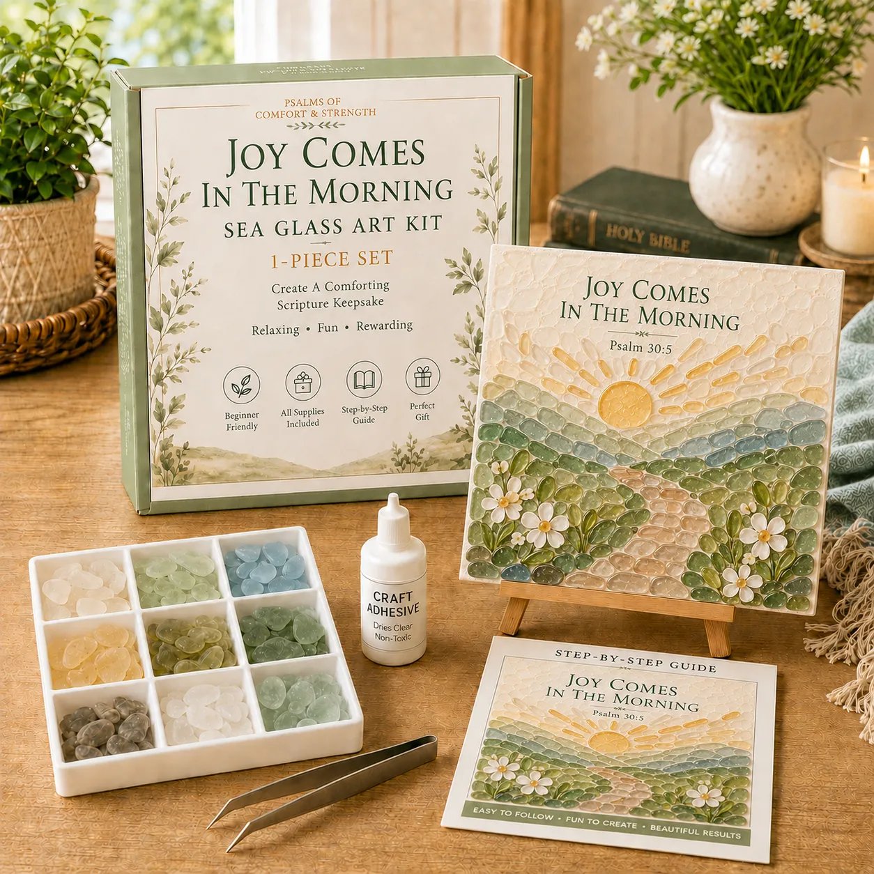 🔥Last Day 50% Off - ✝️ Psalms Of Comfort & Strength Sea Glass Art Kit - Create A Gentle Reminder Of Faith And Peace