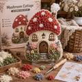 🔥🏡 Whimsical Village 3D Fabric Poke Art Kit-No-Sew Fantasy Craft with Pre-Cut Fabric Squares, Poking Tool & Display Stand