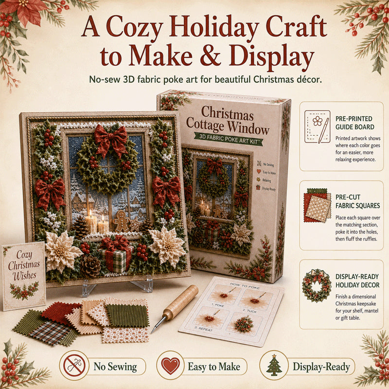 🔥🎁 3D Christmas Fabric Poke Art Kit 🔥50% Off Last Day🔥3D Christmas Fabric Poke Art Kit , No-Sew Holiday Craft Kit with Pre-Cut Fabric Squares, Poking Tool and Display Stand, Cardinal Tree Deer Dove Snowman Winter Décor Gift for Women