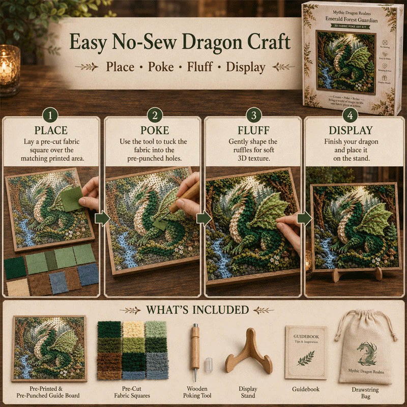 🐉✨ Mythic Dragon Realms 3D Fabric Poke Art Kit🔥