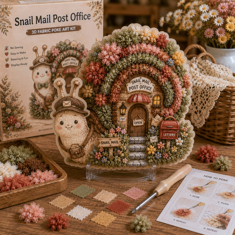 🔥🏡 Whimsical Village 3D Fabric Poke Art Kit-No-Sew Fantasy Craft with Pre-Cut Fabric Squares, Poking Tool & Display Stand