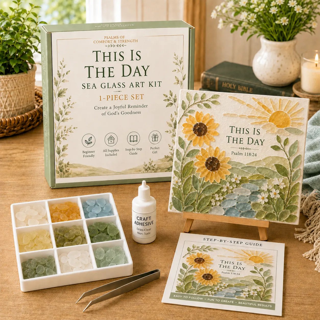 🔥Last Day 50% Off - ✝️ Psalms Of Comfort & Strength Sea Glass Art Kit - Create A Gentle Reminder Of Faith And Peace