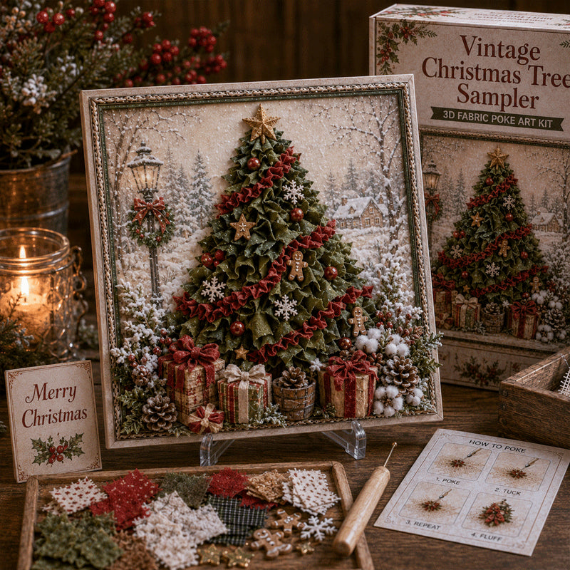 🔥🎁 3D Christmas Fabric Poke Art Kit 🔥50% Off Last Day🔥3D Christmas Fabric Poke Art Kit , No-Sew Holiday Craft Kit with Pre-Cut Fabric Squares, Poking Tool and Display Stand, Cardinal Tree Deer Dove Snowman Winter Décor Gift for Women