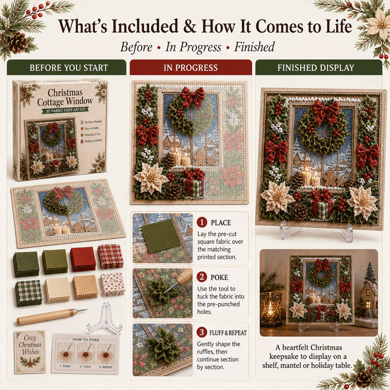 🔥🎁 3D Christmas Fabric Poke Art Kit 🔥50% Off Last Day🔥3D Christmas Fabric Poke Art Kit , No-Sew Holiday Craft Kit with Pre-Cut Fabric Squares, Poking Tool and Display Stand, Cardinal Tree Deer Dove Snowman Winter Décor Gift for Women