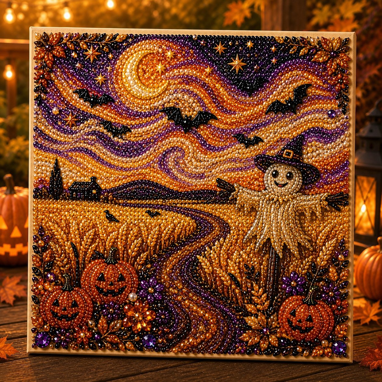 🎃👻 Premium 3D Pearl Halloween Wall Art Kit | Luxury Flocked Canvas with Scratch-Resistant Non-Fading Pearl Beads DIY Spooky Decor – Buy 2 Free Shipping 📦✨