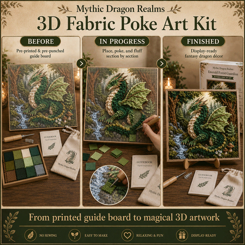 🐉✨ Mythic Dragon Realms 3D Fabric Poke Art Kit🔥